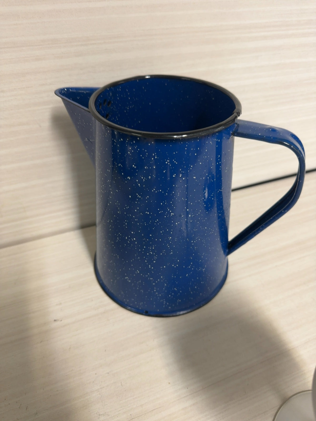 Blue Speckled Enamelware Camping Coffee Percolator Pot with Basket