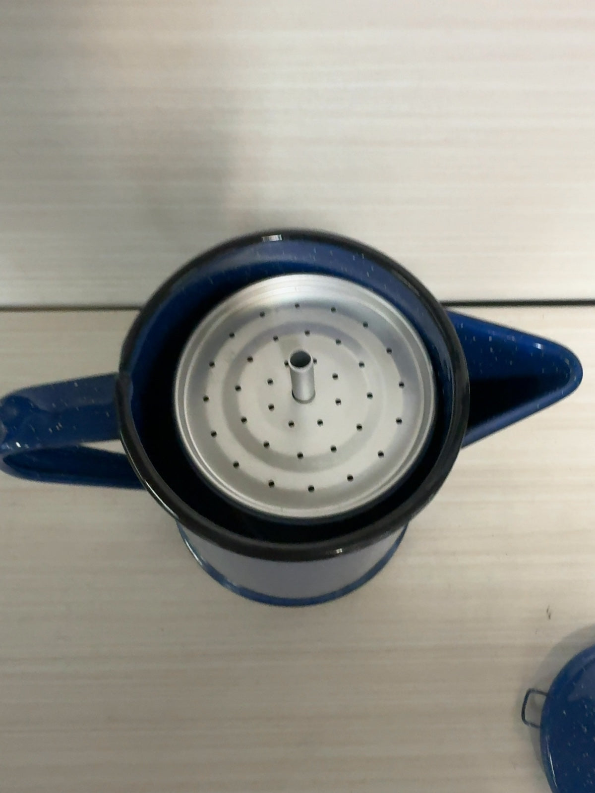 Blue Speckled Enamelware Camping Coffee Percolator Pot with Basket