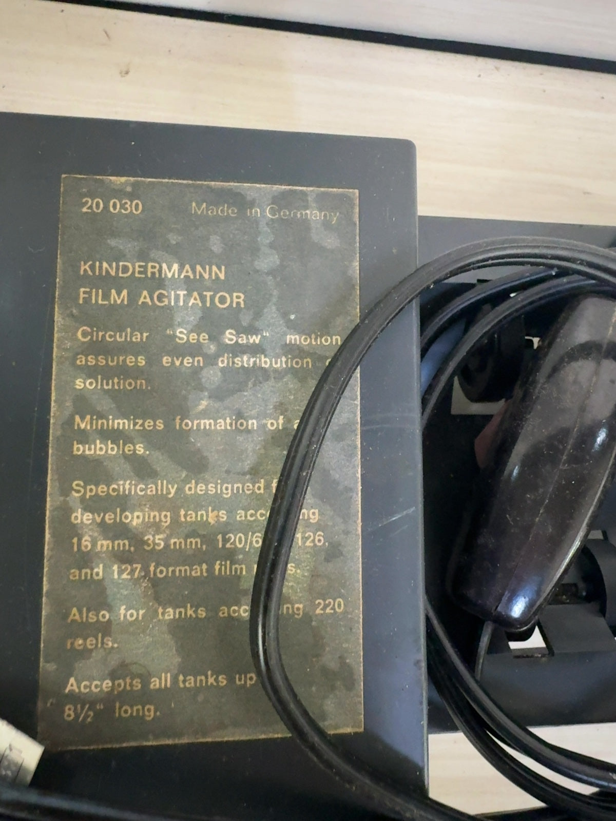 Kindermann Film Agitator 20030 Darkroom Developing Tank Agitator w/ Box - Germany