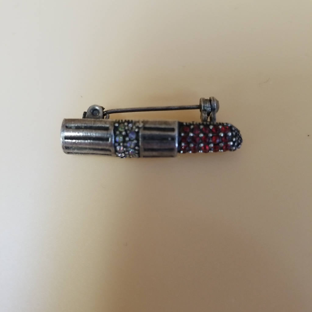 Stunning Vintage Inspired Lipstick Brooch with Rhinestones