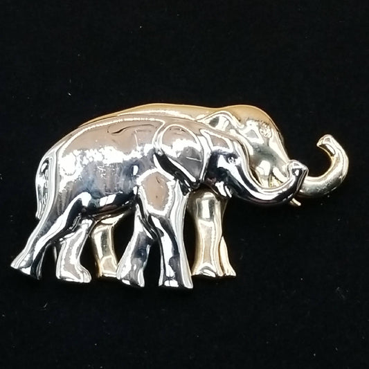 Stunning Elephant Brooch in Silver and Gold Tone - Double Elephant Design
