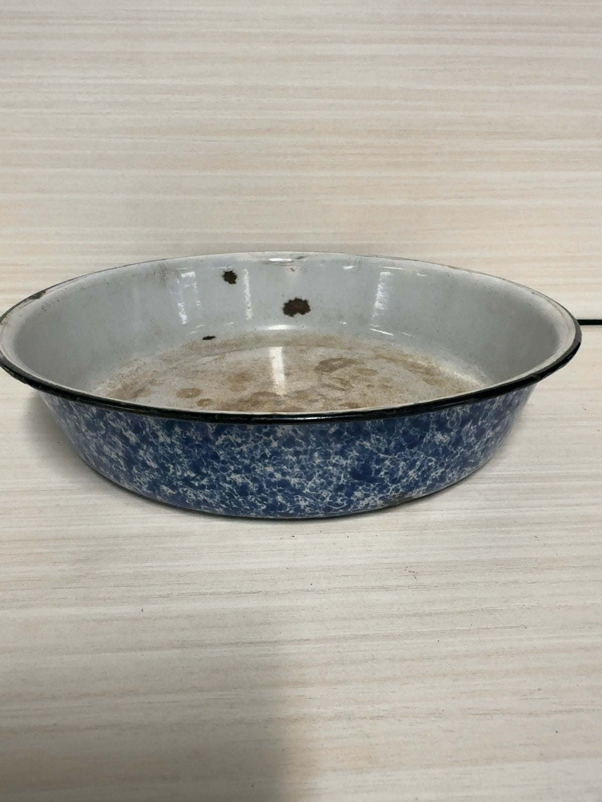 Vintage Blue Spatterware Enamelware Round Baking Pan Basin Graniteware