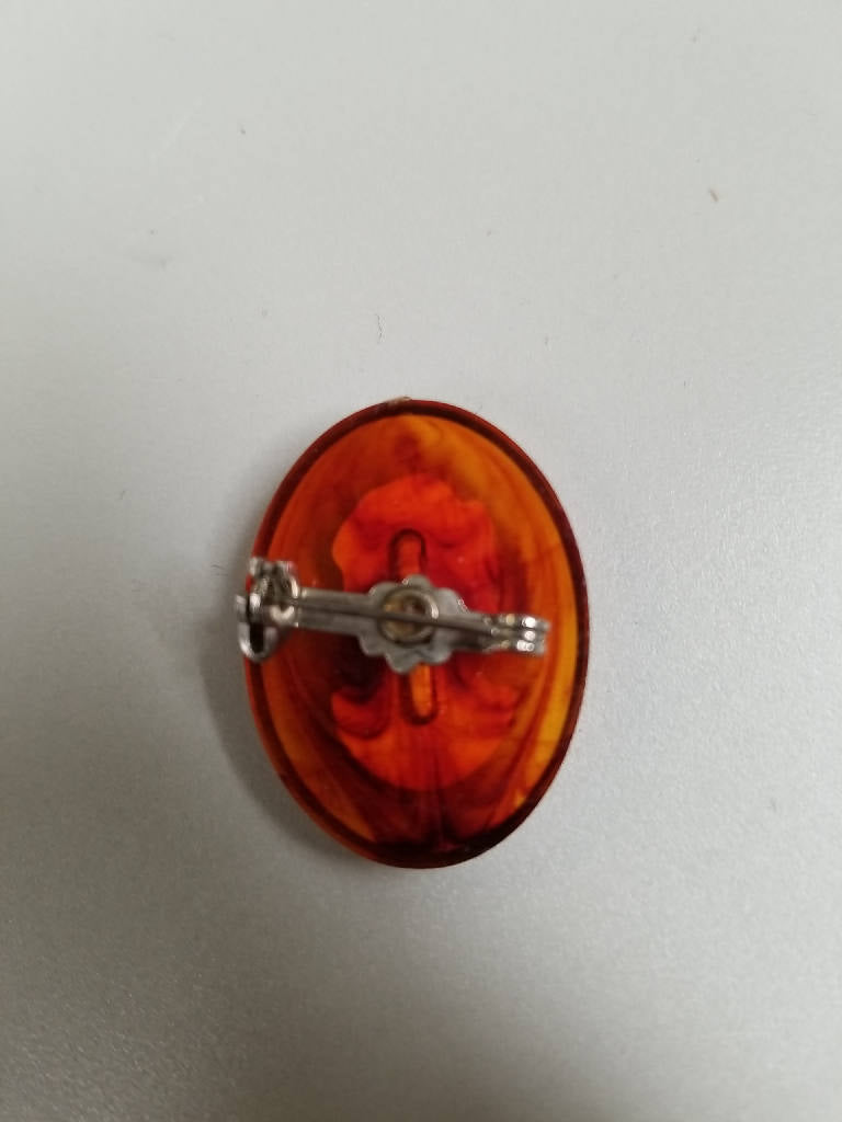 Stunning Vintage Cameo Brooch with Amber Base - Antique Style