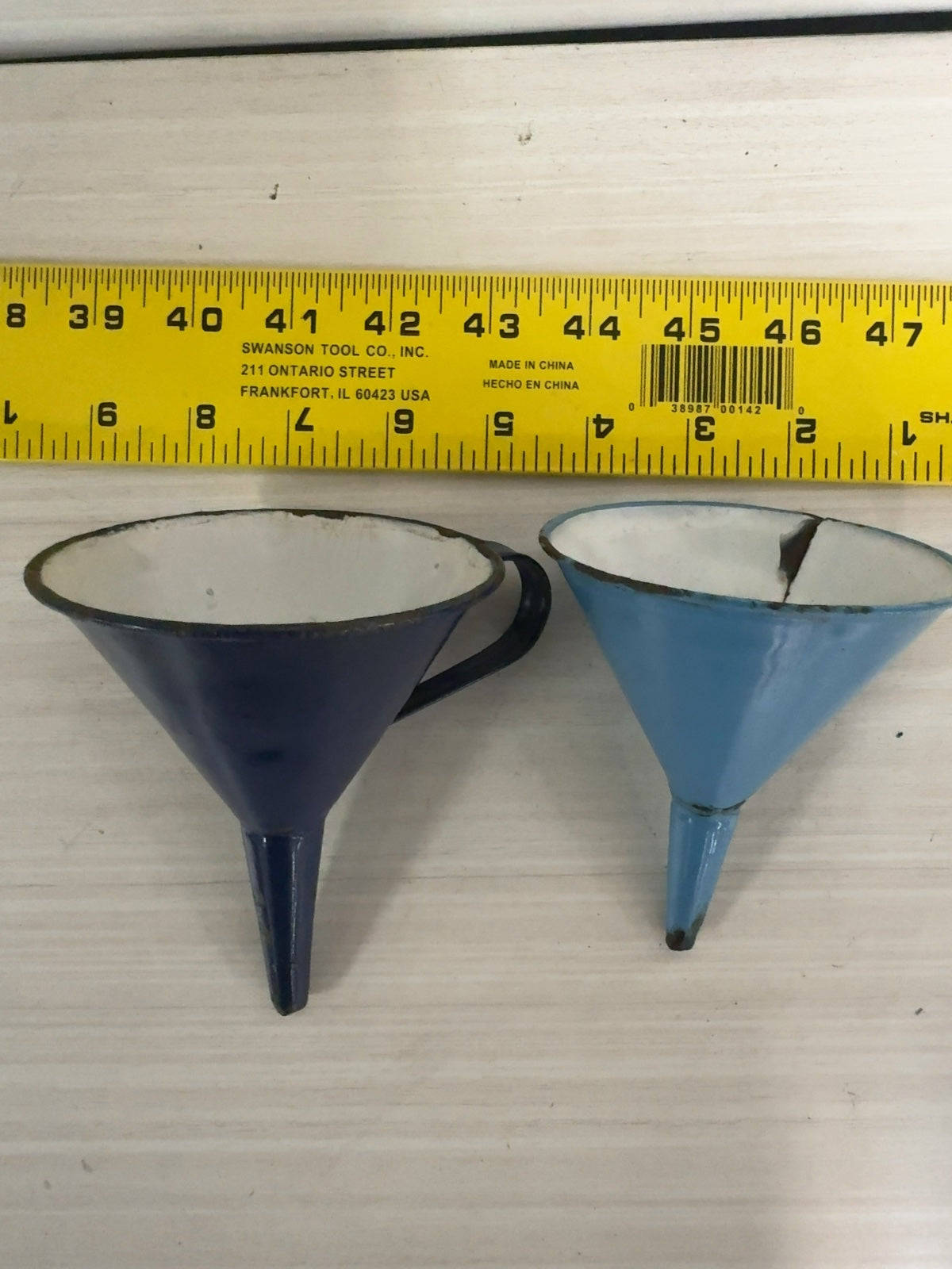 Vintage Enamelware Funnels Set of 2 Cobalt & Light Blue with Handles
