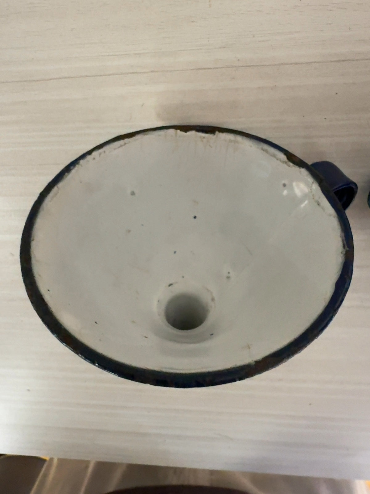 Vintage Enamelware Funnels Set of 2 Cobalt & Light Blue with Handles