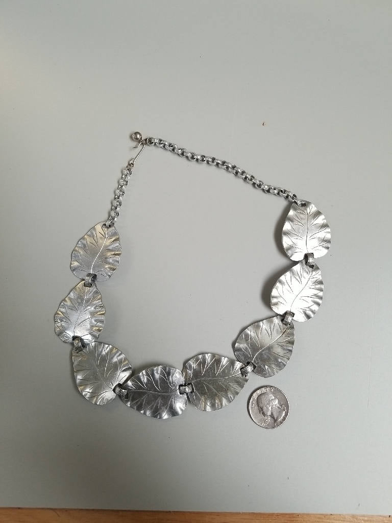 Stunning Vintage Silver Leaf Necklace Pendant Mid-Century Style