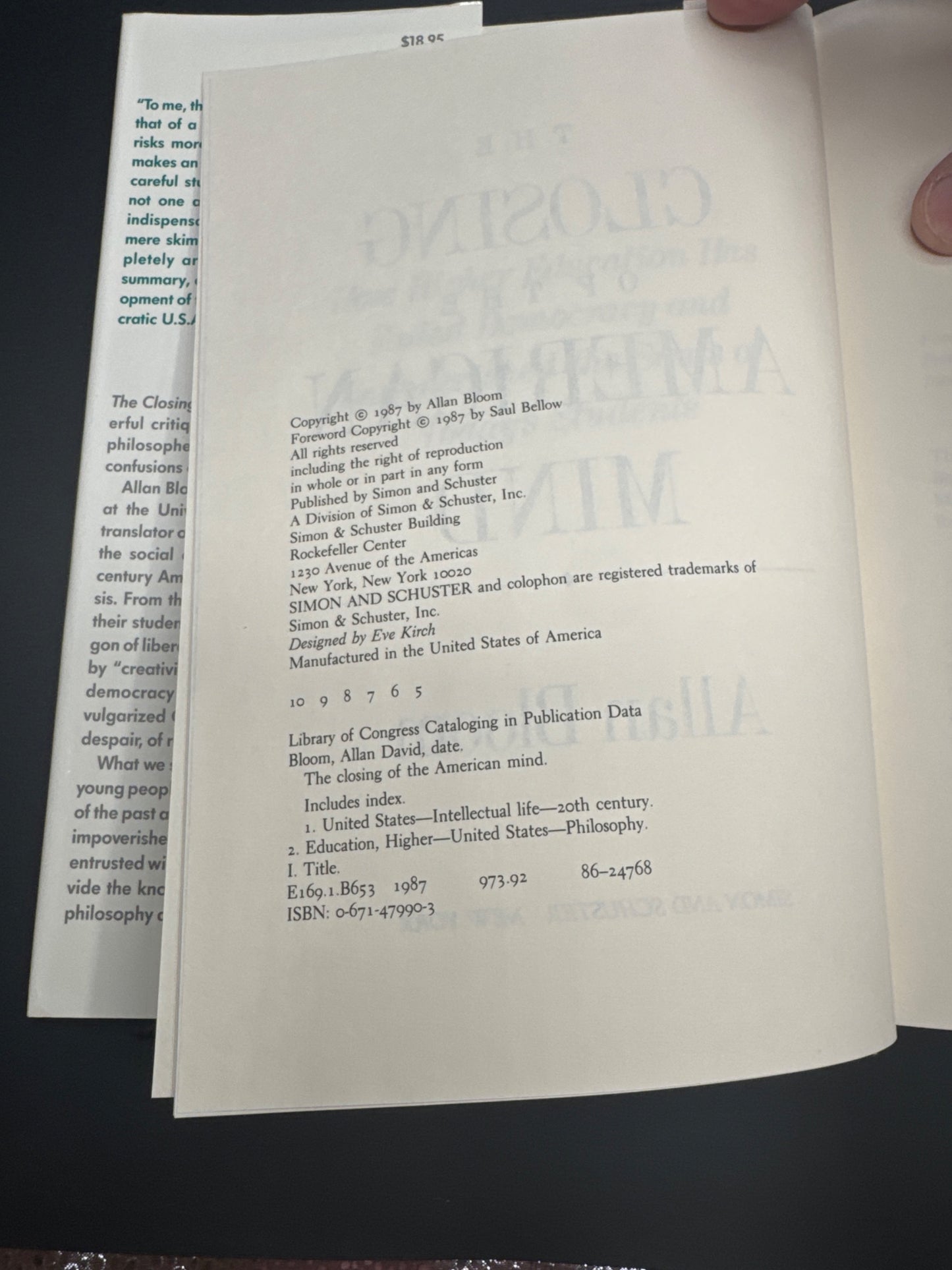 The Closing of the American Mind Allan Bloom and Saul Bellow — copyright_page