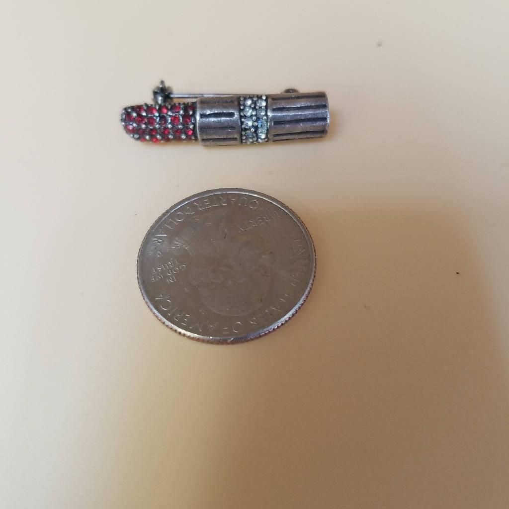 Stunning Vintage Inspired Lipstick Brooch with Rhinestones