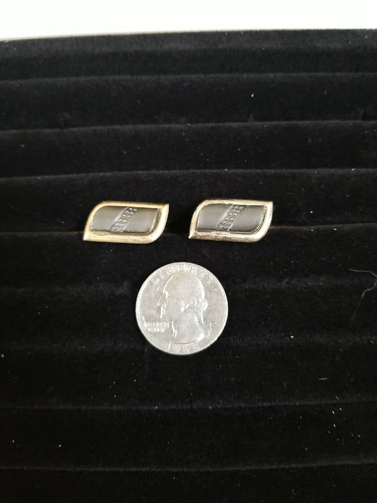 Stunning Vintage Gray Rectangular Cufflinks with Gold Tone Trim