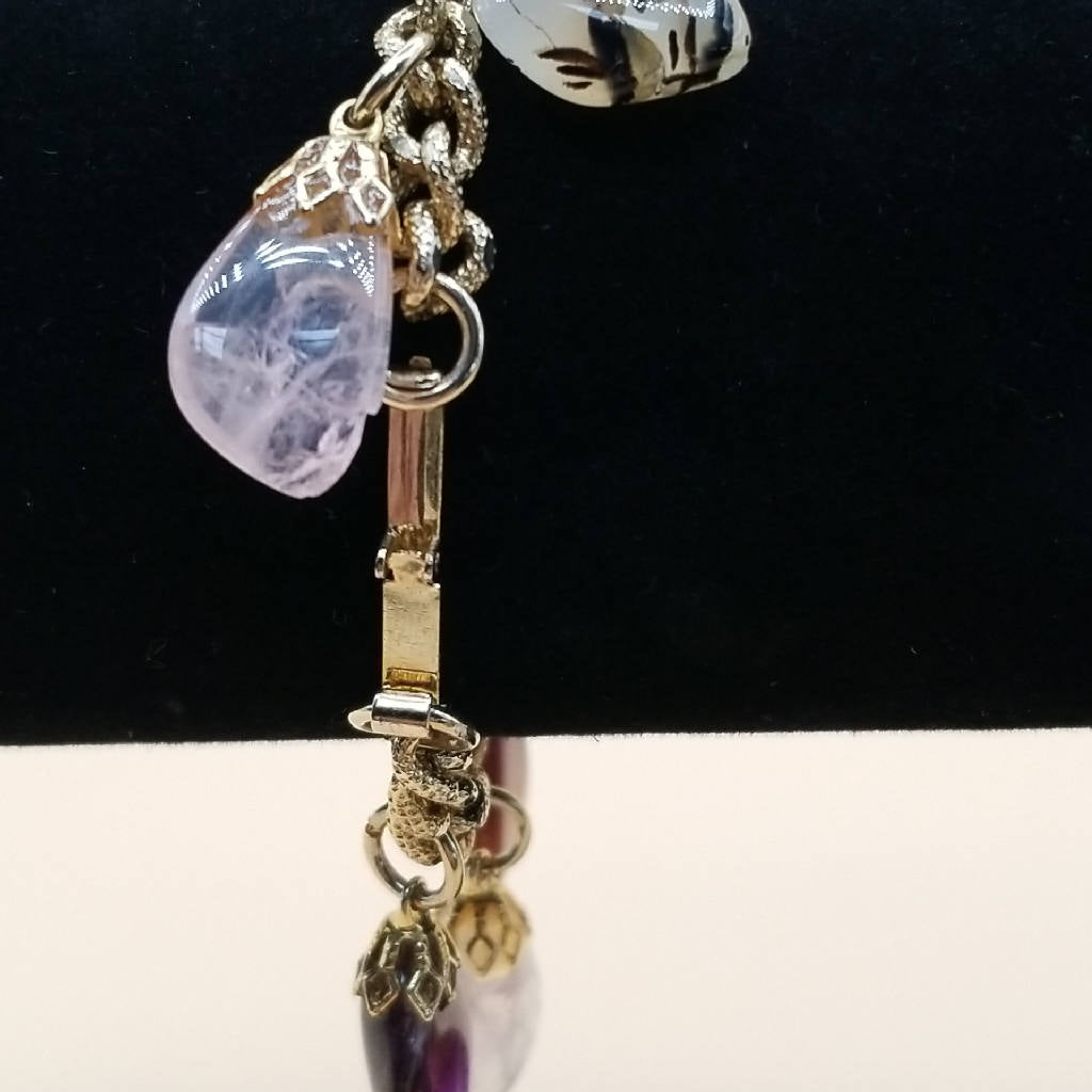 Stunning Gold Chain Bracelet with Gemstone Charms, Unique Fashion Jewelry