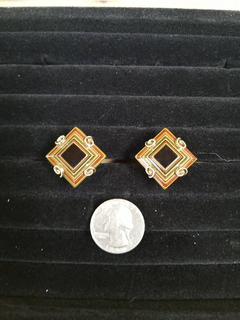 Stunning Geometric Enamel Vintage Cufflinks Art Deco Style