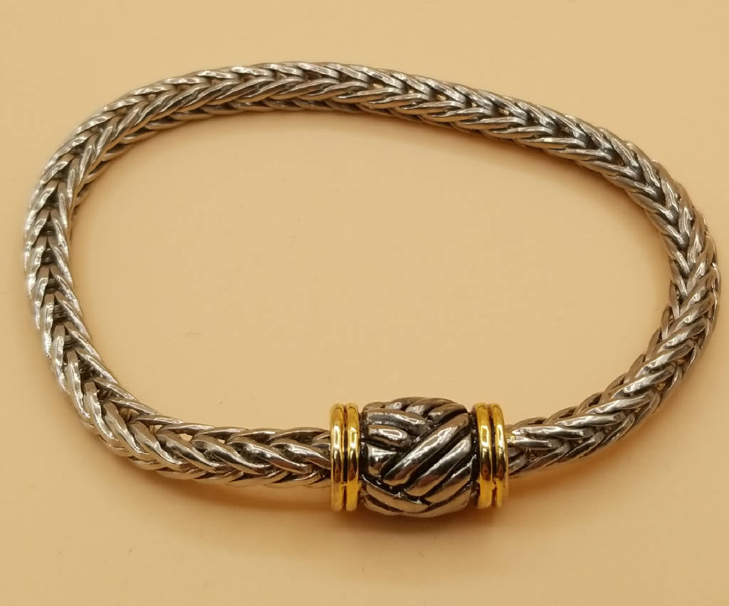 Stunning Silver and Gold-Tone Braided Knot Bracelet