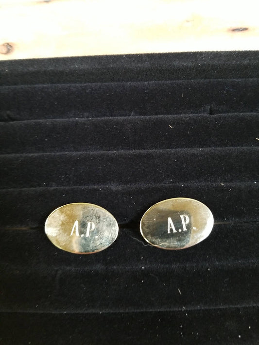 Stunning Vintage Gold Tone Engraved Cufflinks A.P. Monogram