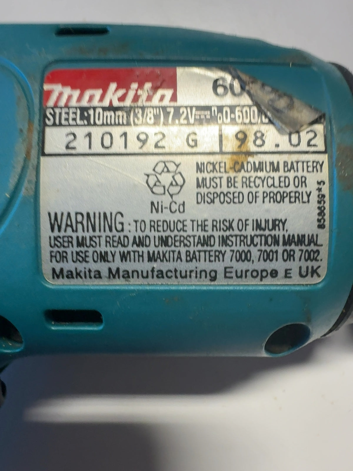 Makita 6095D 7.2V Cordless Drill Driver 3/8" - Bare Tool For Parts