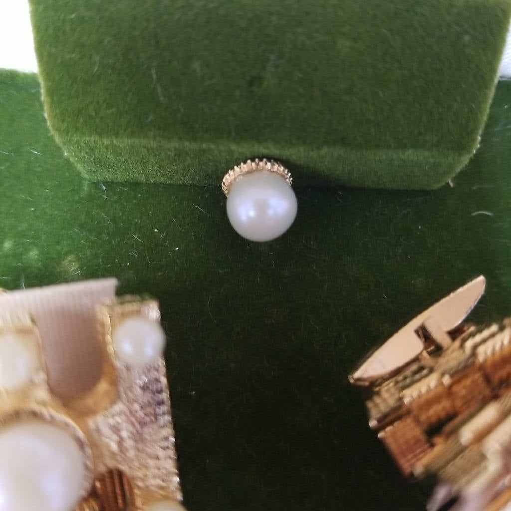 Elegant Pearl and Gold Clip Earrings Set in Original Box