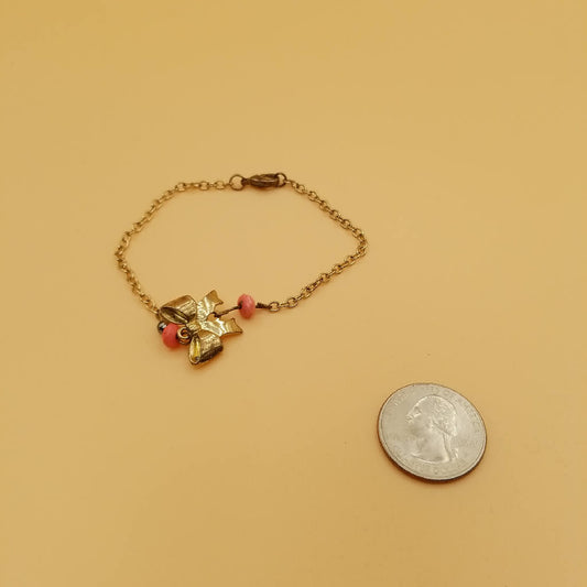 Stunning Bow Charm Bracelet with Pink Beads and Chain