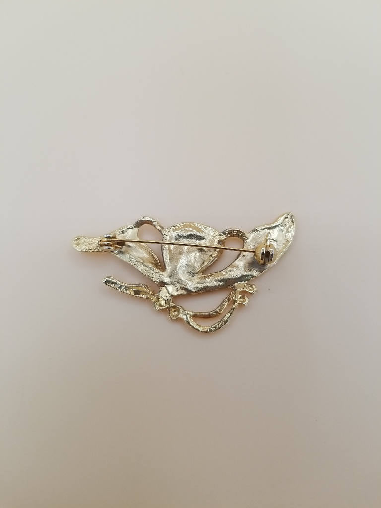 Elegant Gold Tone Blue Enamel Leaf Brooch Pin
