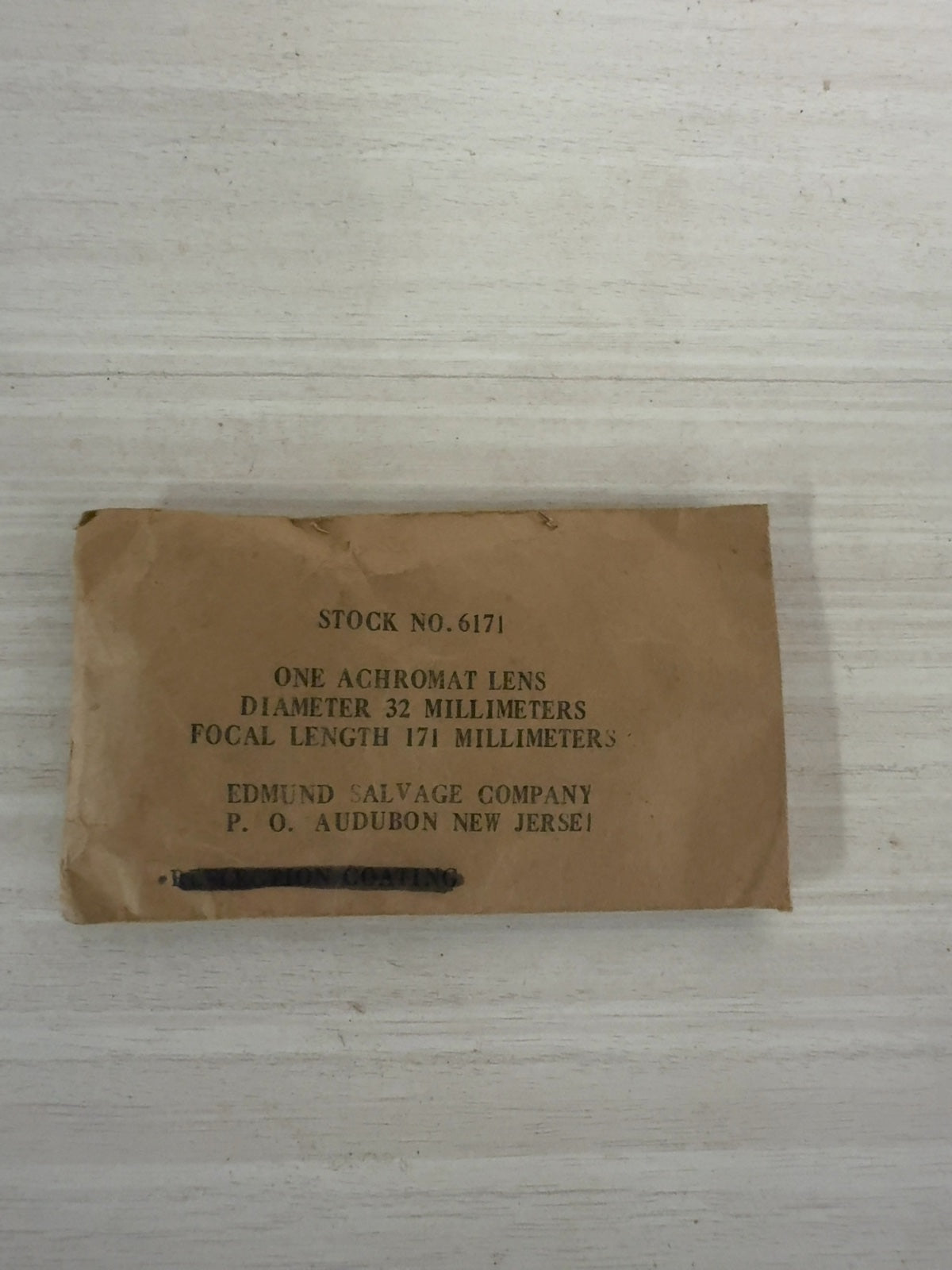 Edmund Salvage Achromat Lens 32mm Diameter 171mm Focal Length Stock No. 6171