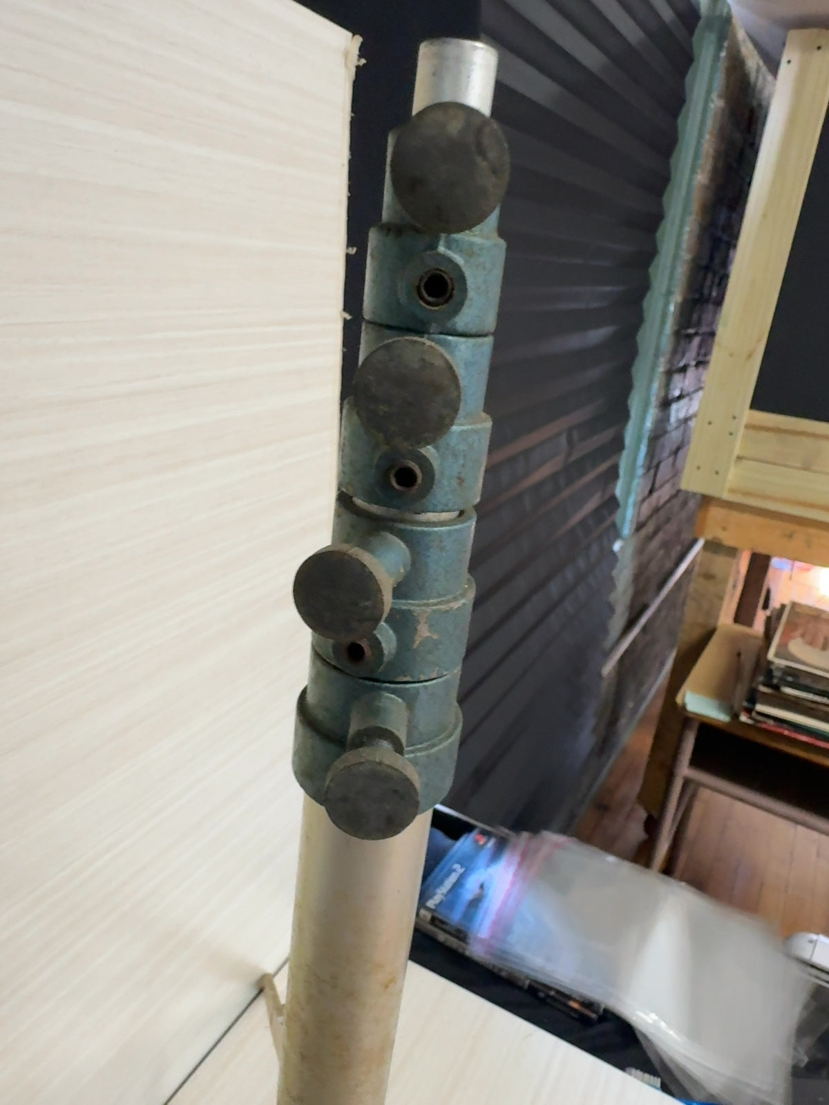 Vintage Aluminum Photo Light Stand Tripod, Multi-Section with Teal Locking Collars