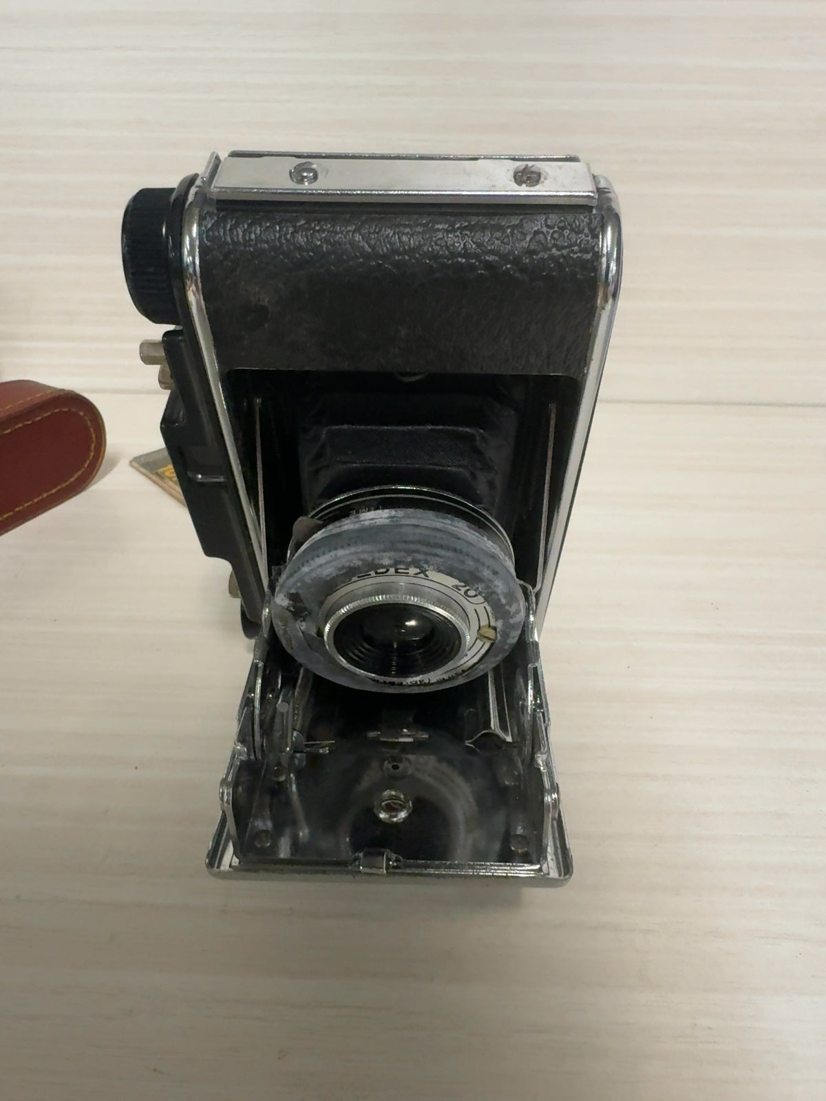 Vintage Foldex 20 Folding Film Camera with Leather Case - For Parts / Repair