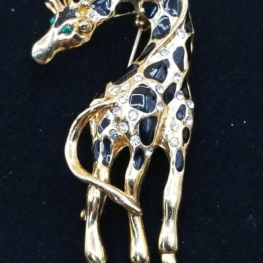 Stunning Goldtone Giraffe Brooch with Crystal Accents Animal Pin