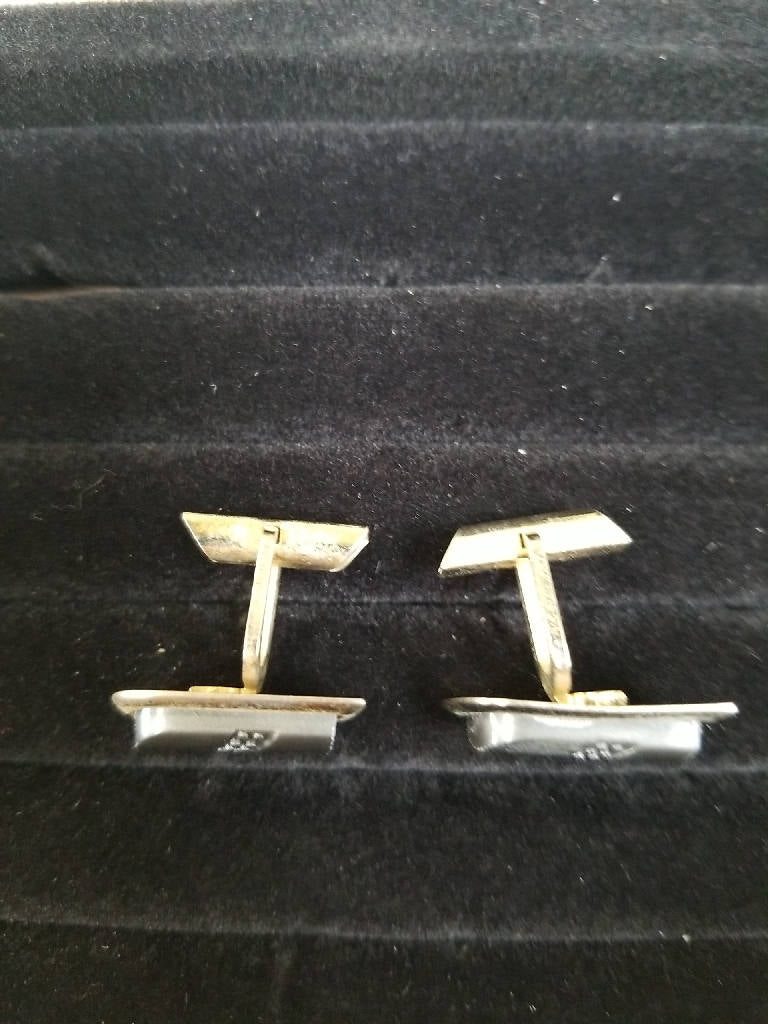 Stunning Vintage Gray Rectangular Cufflinks with Gold Tone Trim