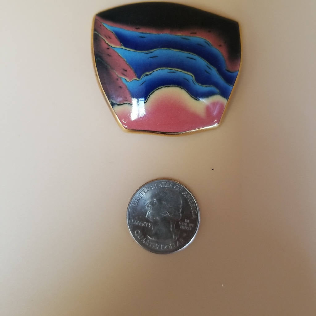 Stunning Unique Handcrafted Enamel Art Brooch with Abstract Design