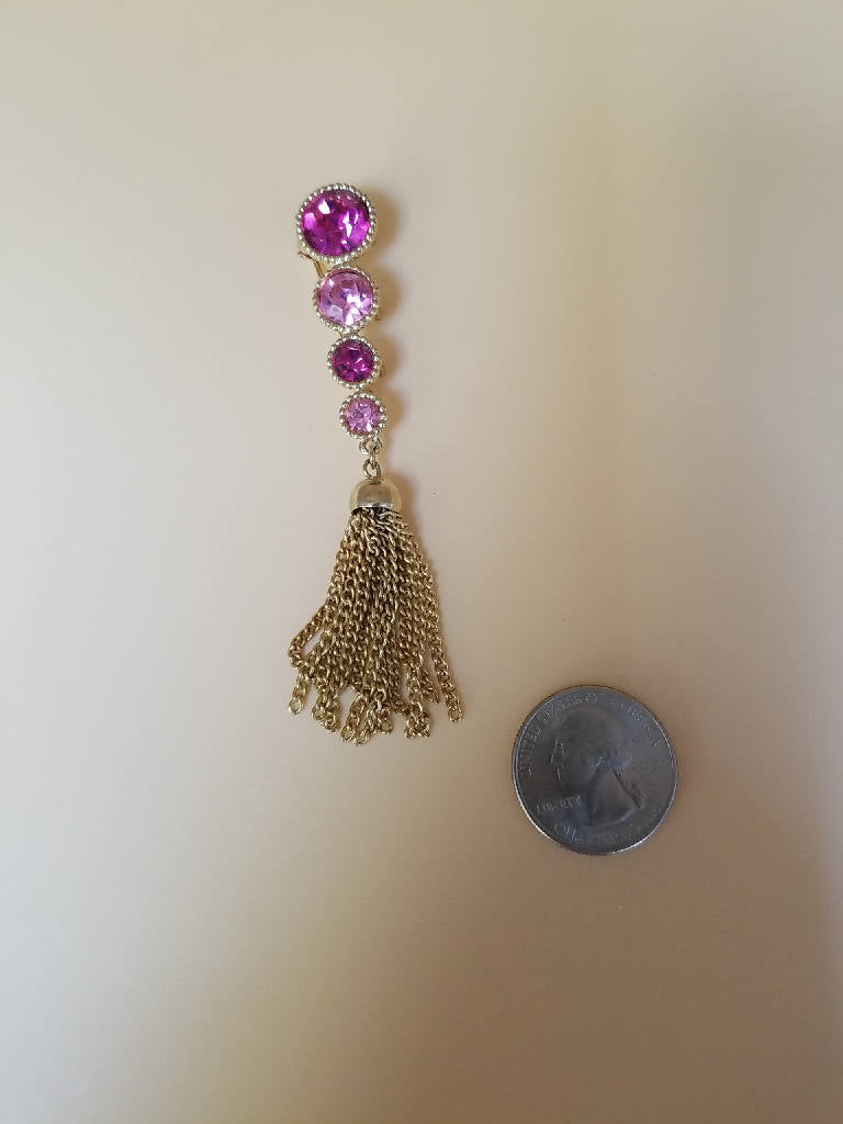 Stunning Vintage Style Purple Rhinestone Tassel Drop Earrings