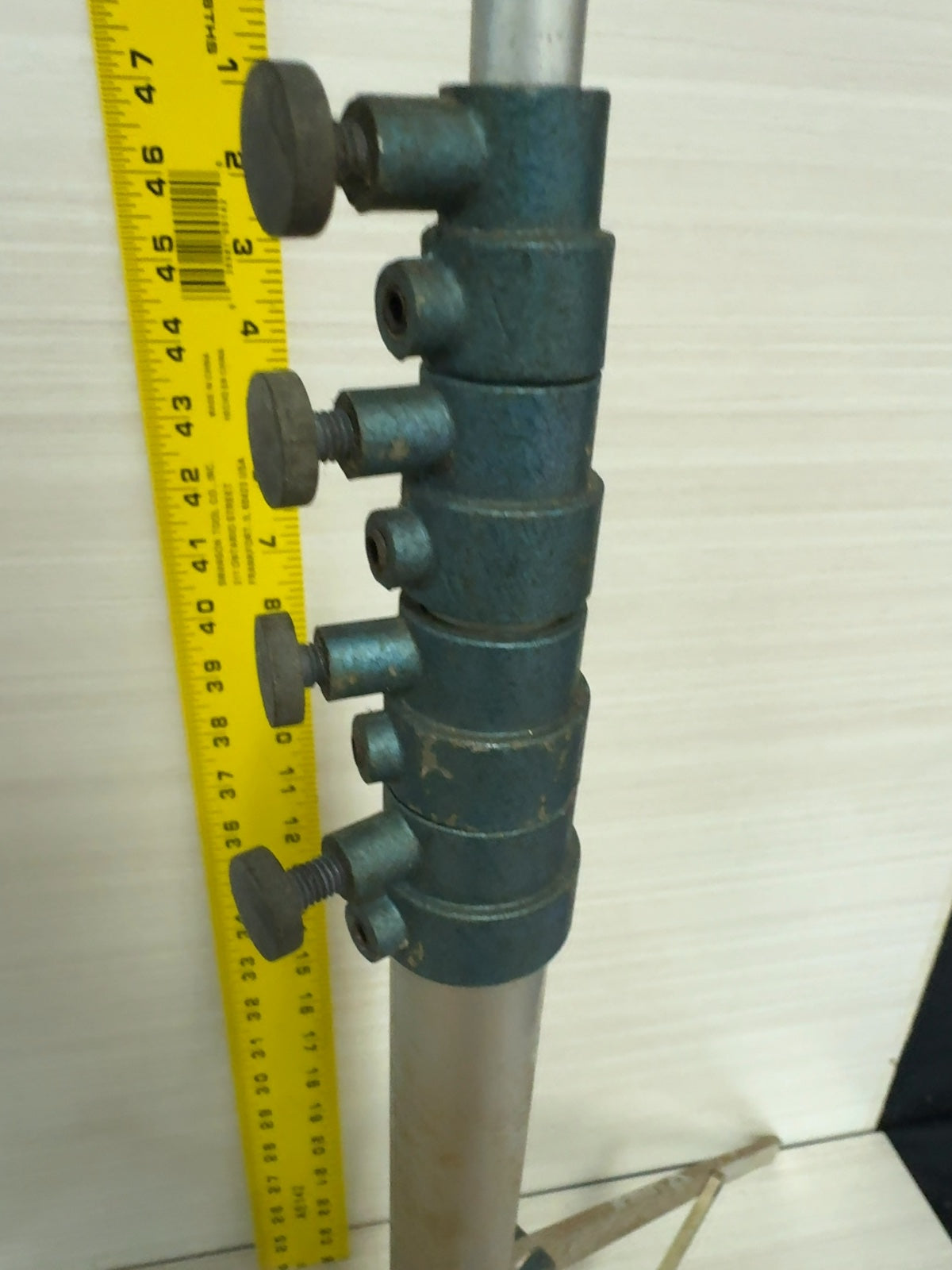 Vintage Aluminum Photo Light Stand Tripod, Multi-Section with Teal Locking Collars