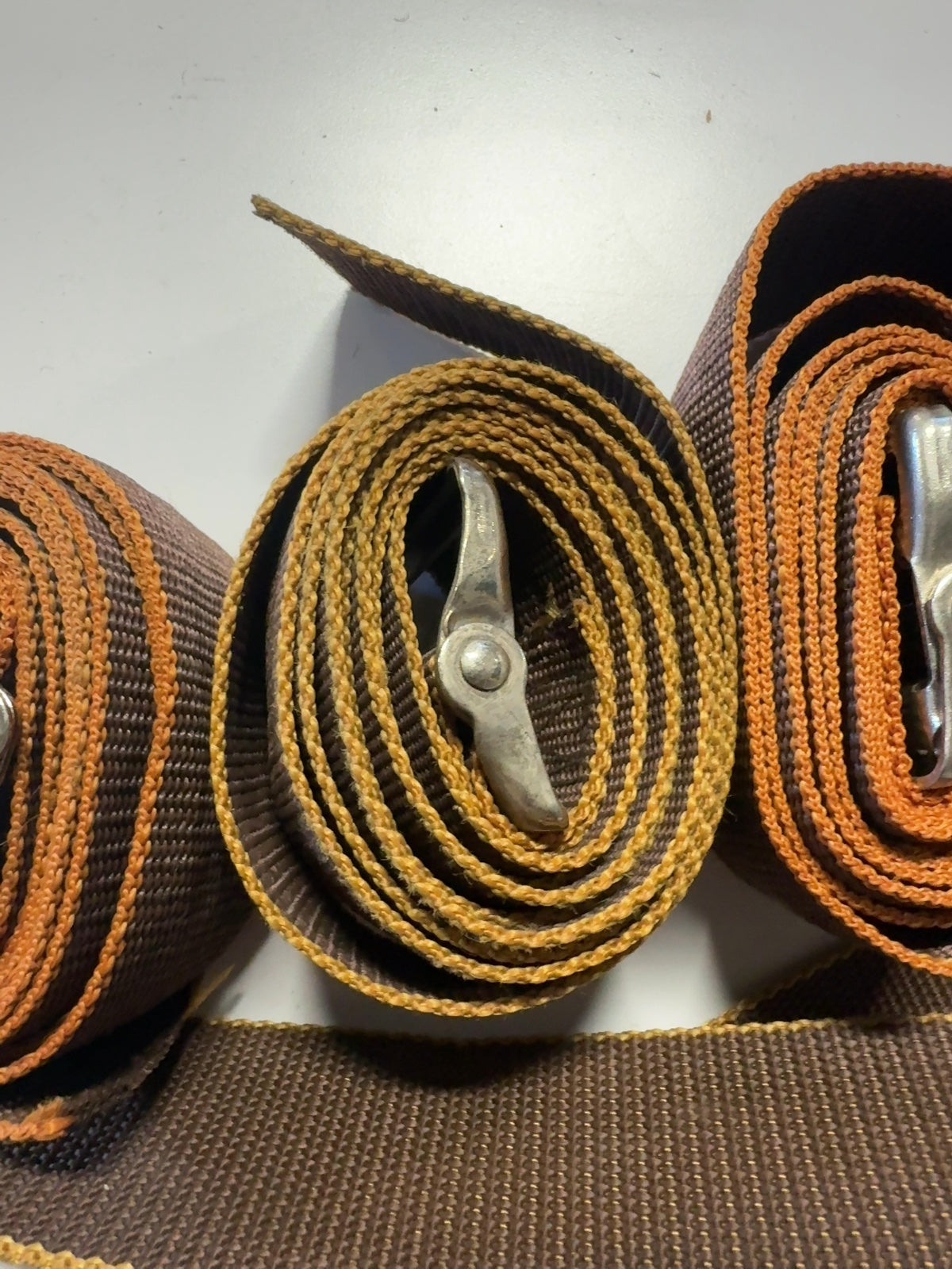 Set of 5 Vintage Travel Luggage Straps 60" Nylon Webbing with Metal Cinch Buckles