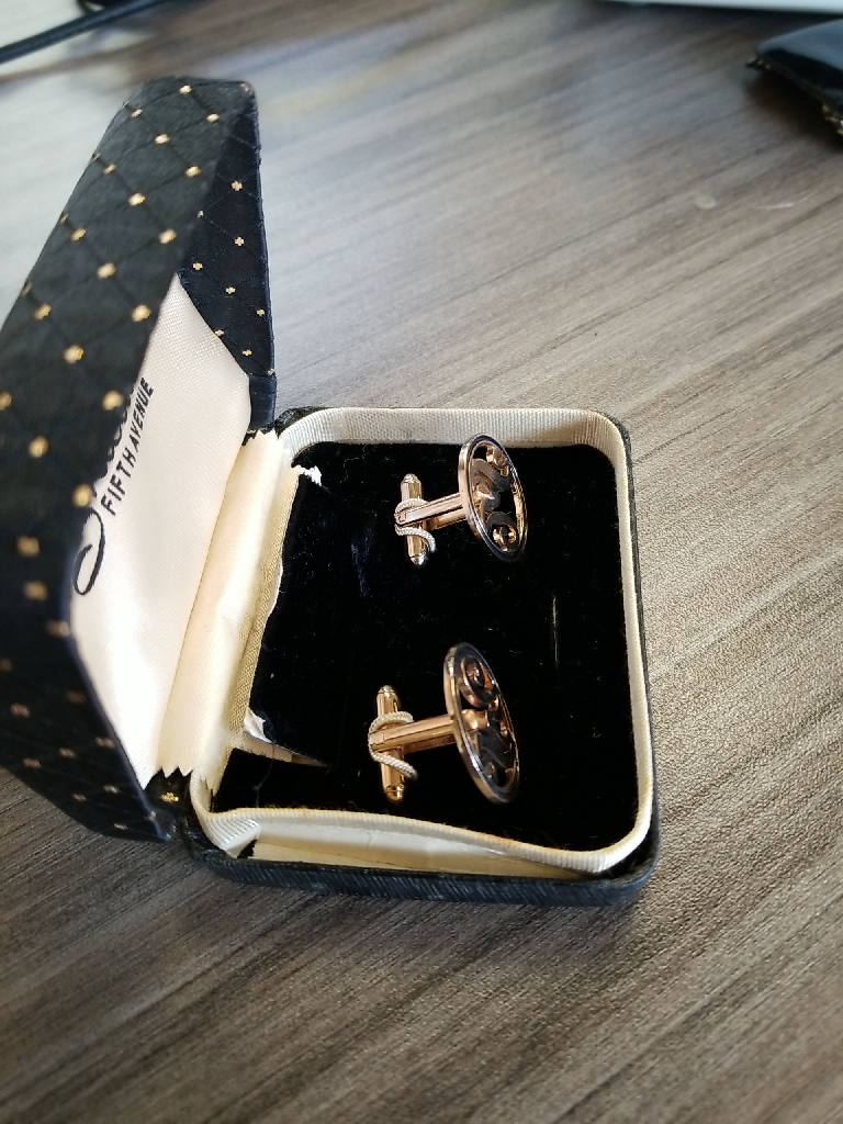 Stunning Vintage Shield Fifth Avenue Black Enamel Cufflinks with Monogram