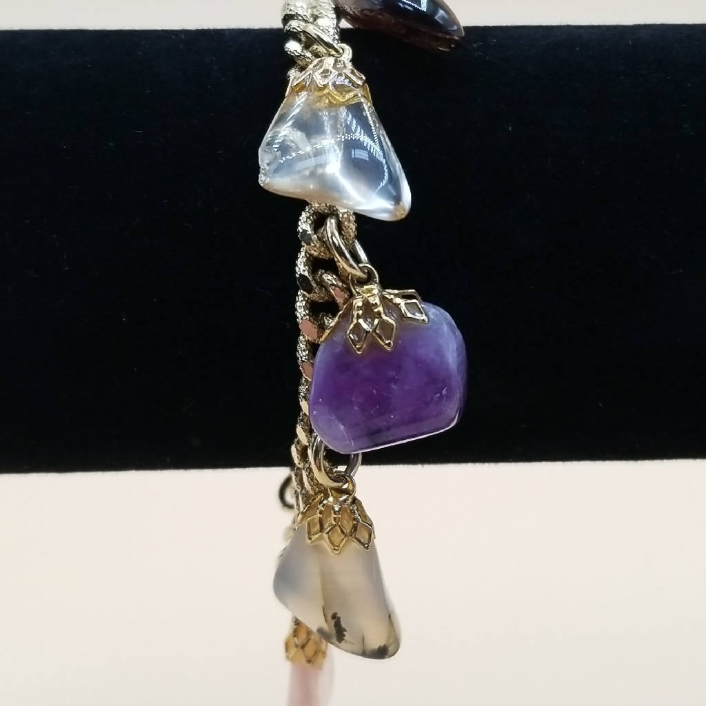 Stunning Gold Chain Bracelet with Gemstone Charms, Unique Fashion Jewelry