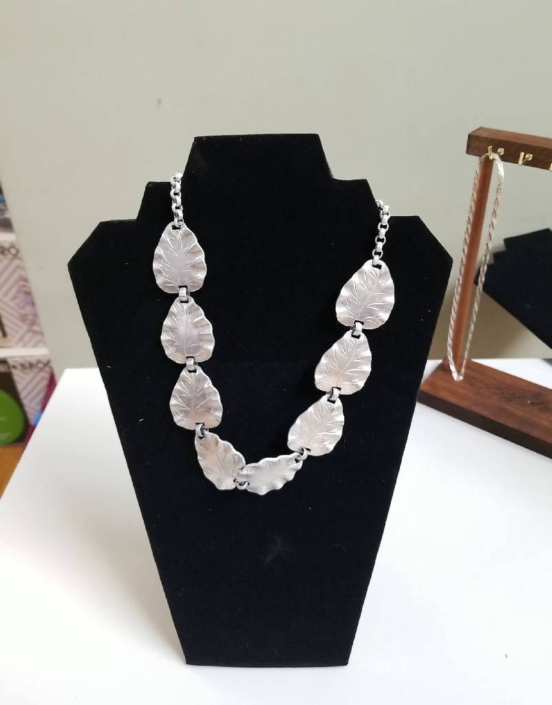 Stunning Vintage Silver Leaf Necklace Pendant Mid-Century Style