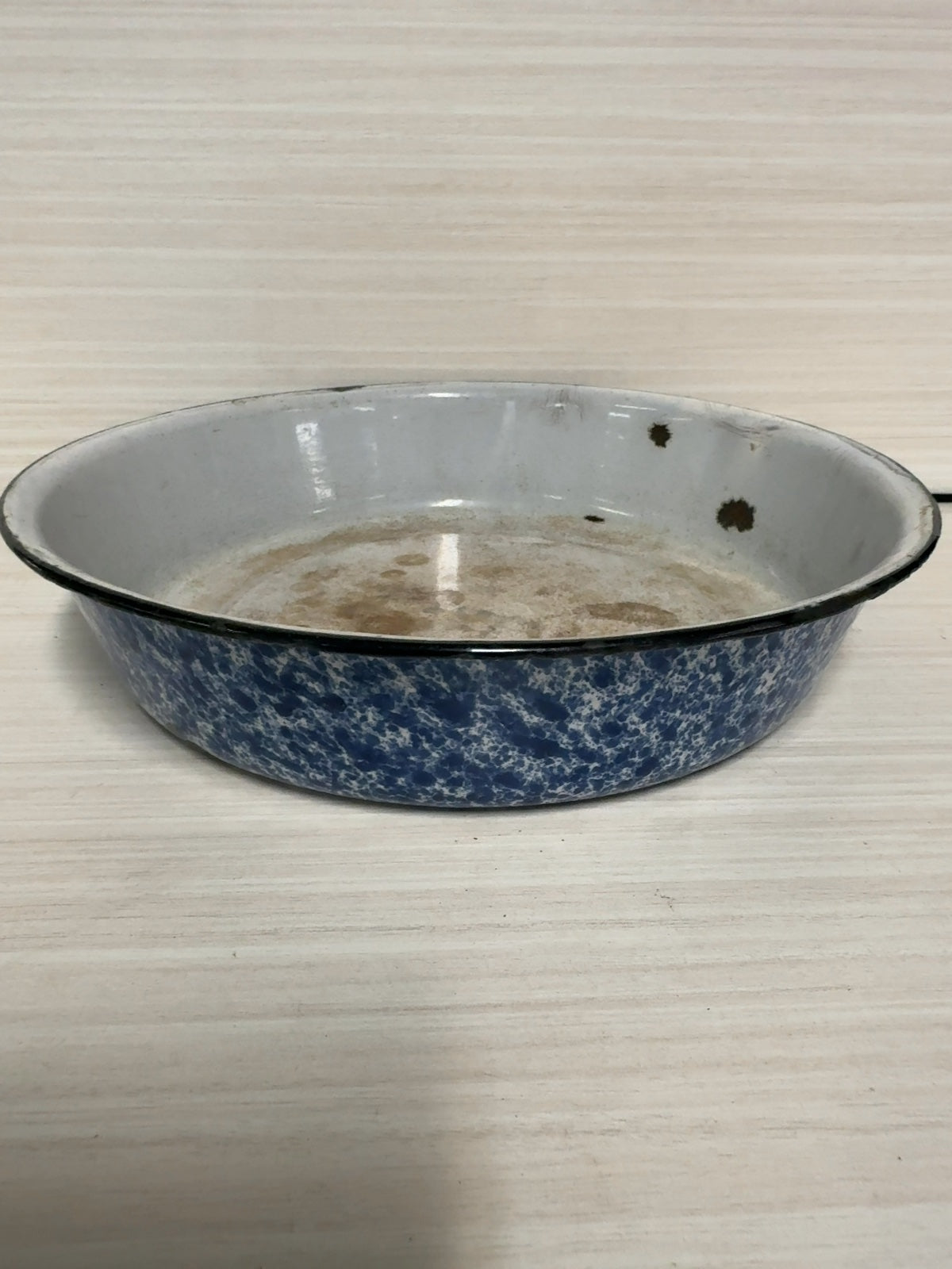 Vintage Blue Spatterware Enamelware Round Baking Pan Basin Graniteware