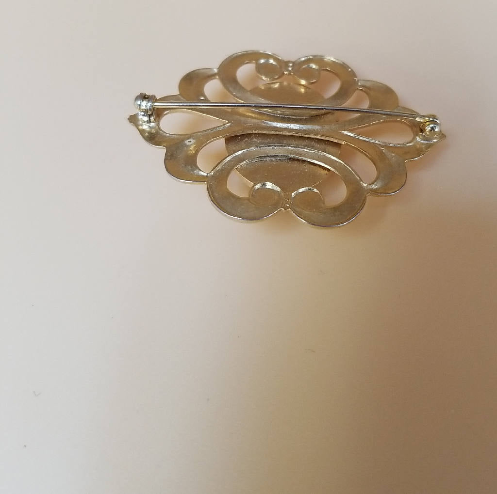 Stunning Vintage Inspired Brooch Pin with Brown Center Stone