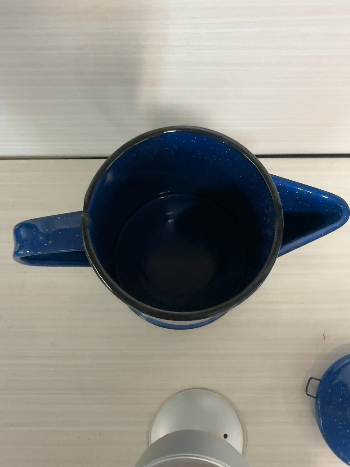 Blue Speckled Enamelware Camping Coffee Percolator Pot with Basket