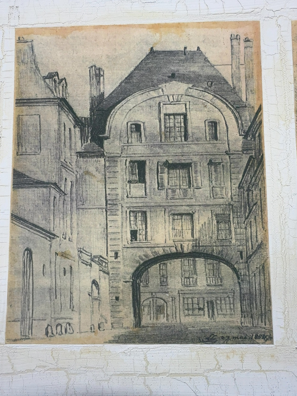 Vintage French Street Scene Triptych Print Panel - Paris Architecture 30" x 15"