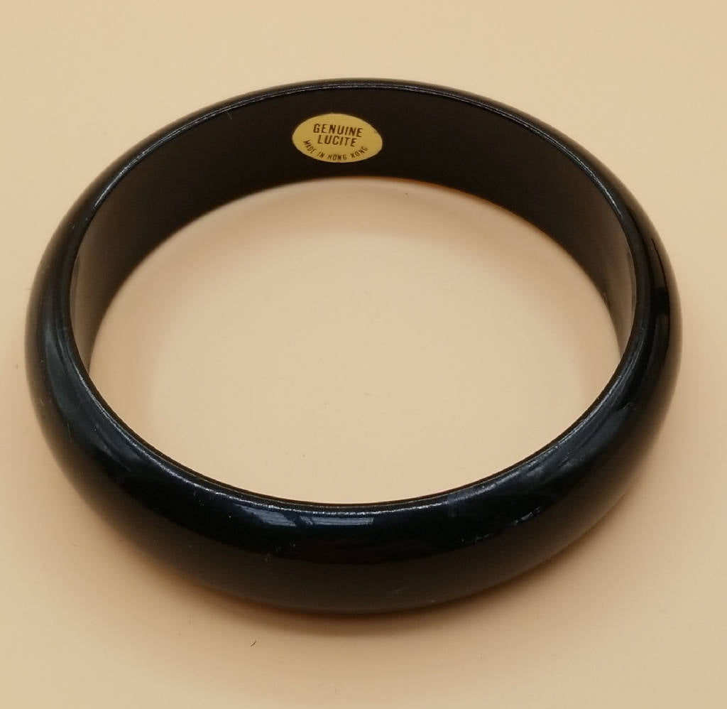 Stunning Black Lucite Bangle Bracelet Genuine Vintage Hong Kong
