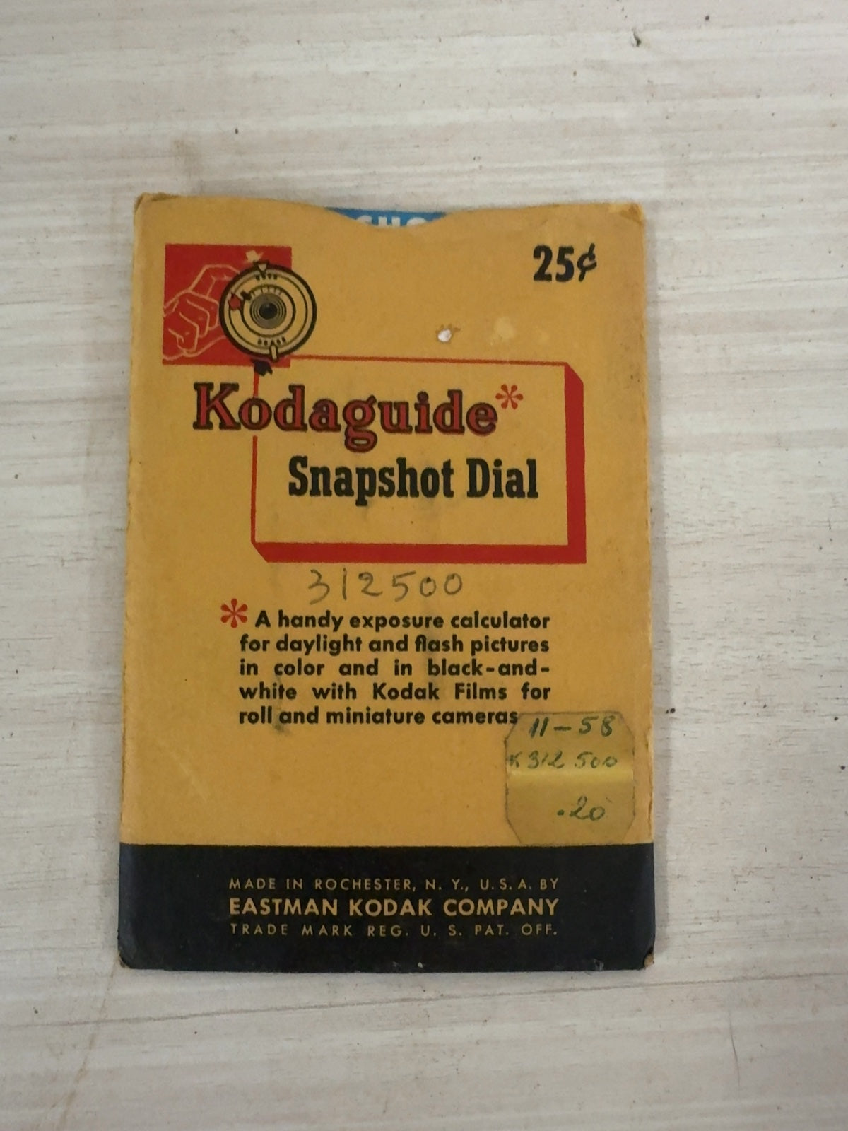 Vintage Kodak Kodaguide Snapshot Dial Exposure Calculator 1958 with Envelope