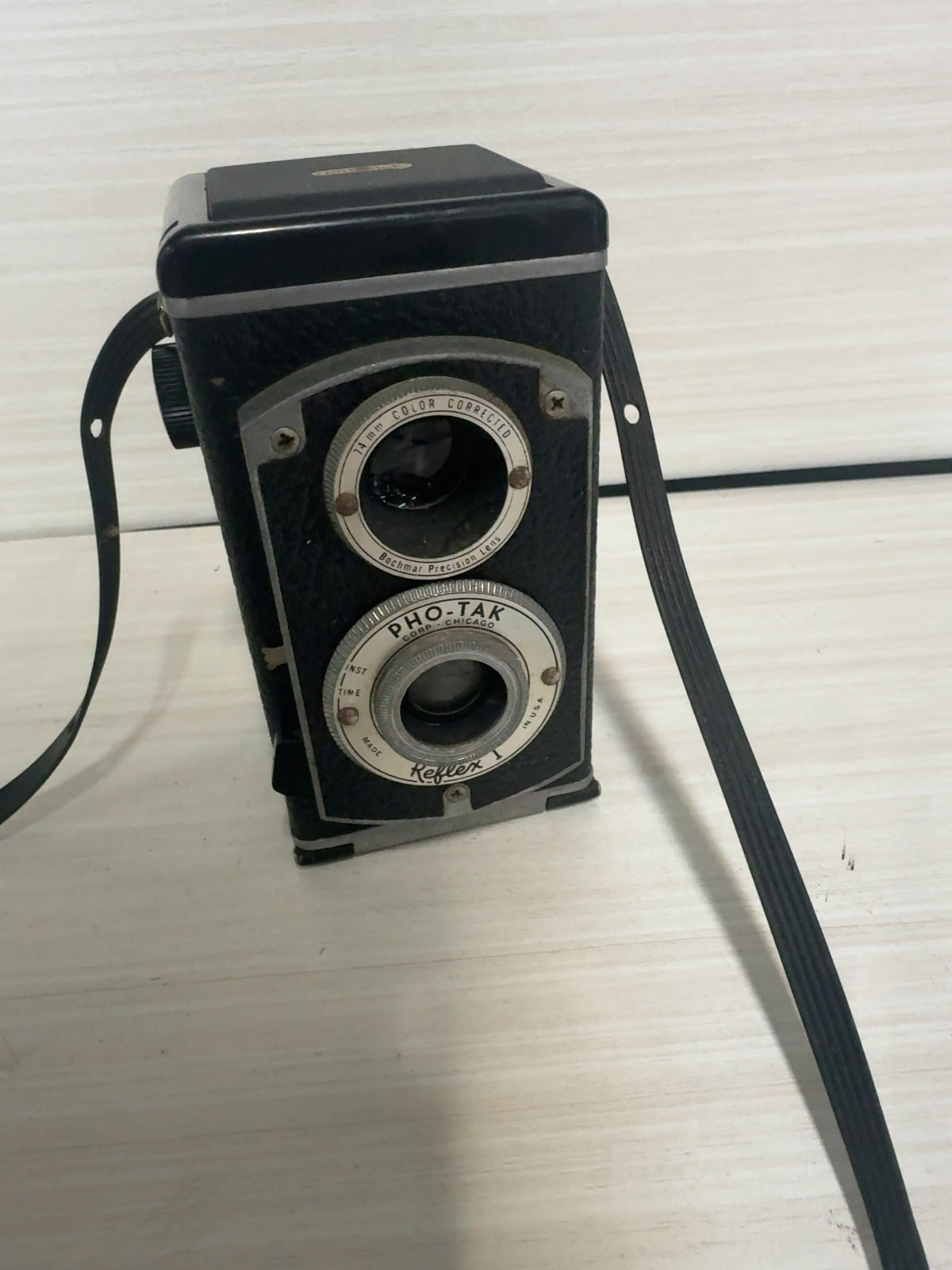 Vintage Pho-Tak Reflex I TLR Box Camera with Strap - For Parts or Repair