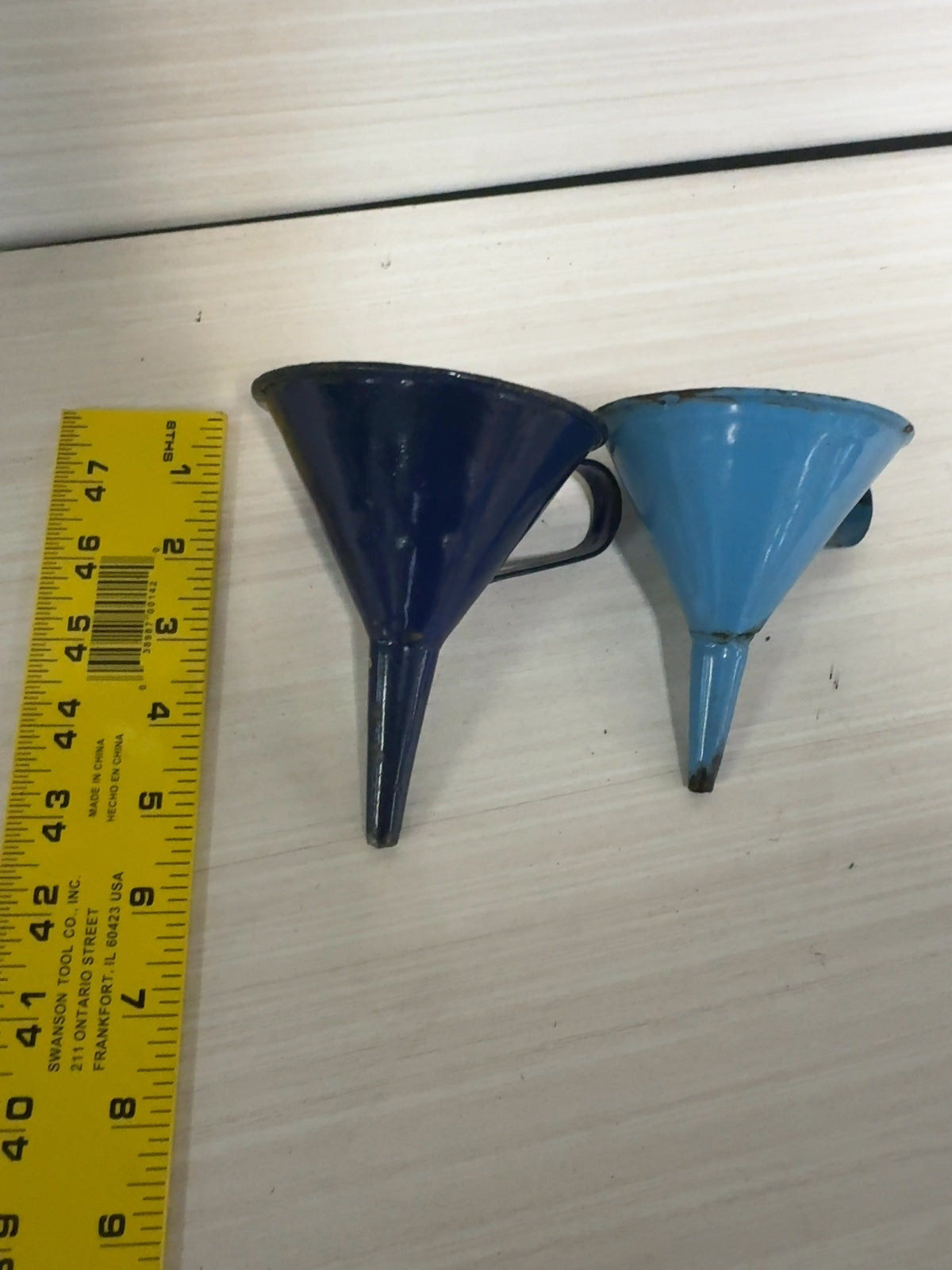 Vintage Enamelware Funnels Set of 2 Cobalt & Light Blue with Handles
