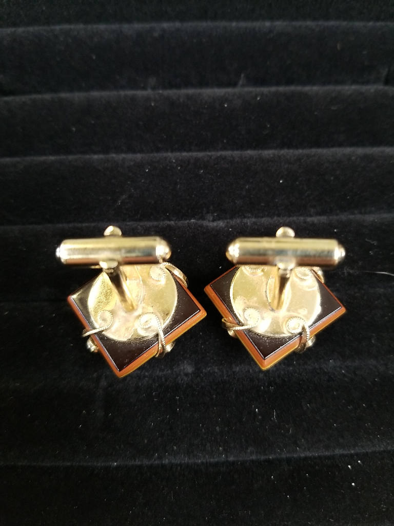 Stunning Geometric Enamel Vintage Cufflinks Art Deco Style