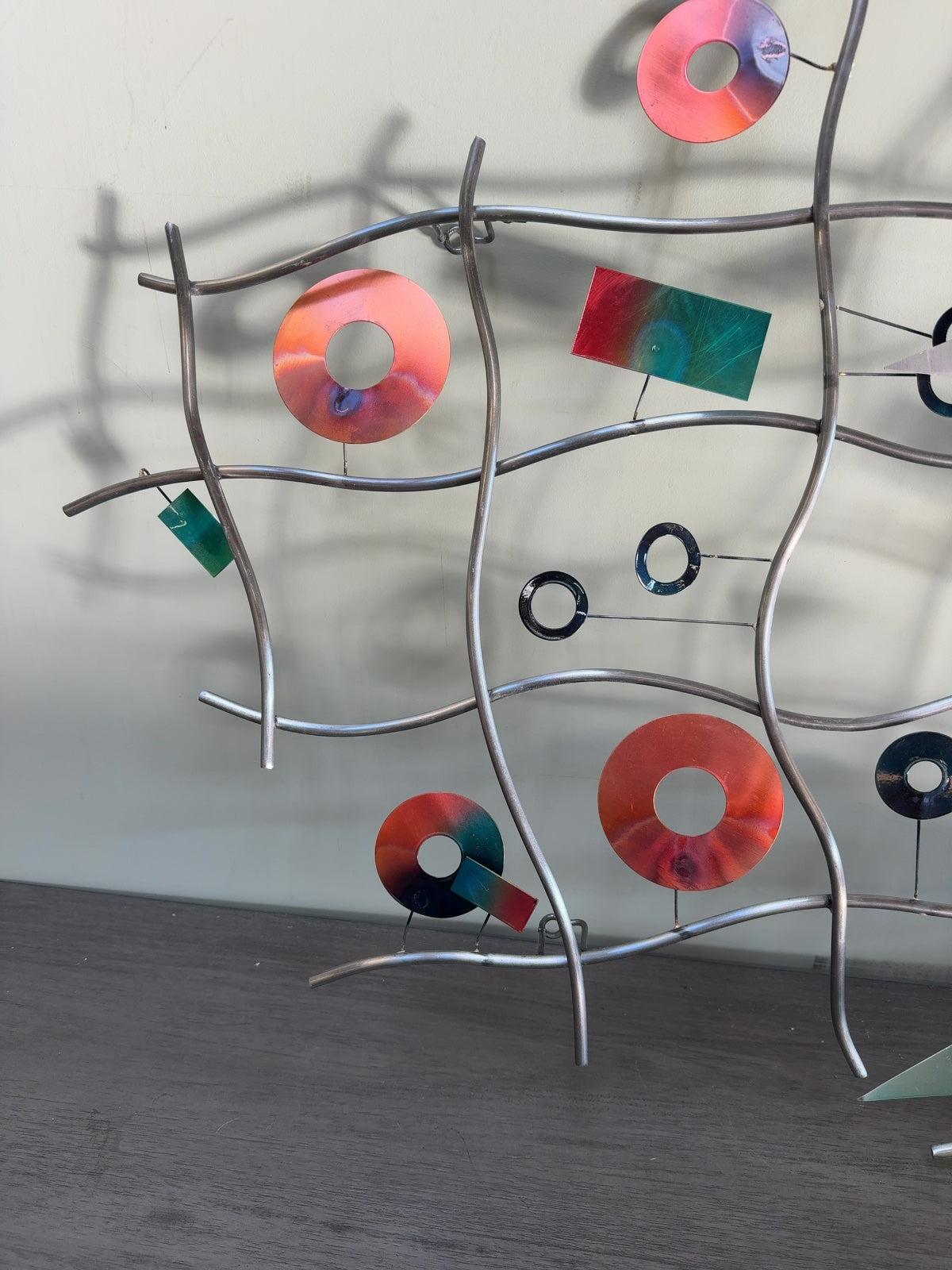 Curtis Jere Signed Metal Wall Sculpture Abstract Welded Steel & Copper Discs