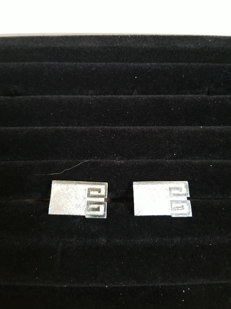 Stunning Vintage Silver Tone Rectangular Cufflinks with Greek Key Design