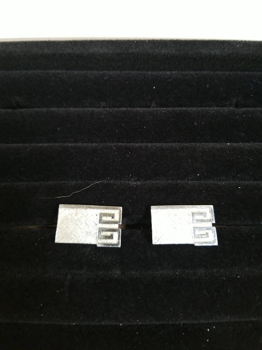 Stunning Vintage Silver Tone Rectangular Cufflinks with Greek Key Design