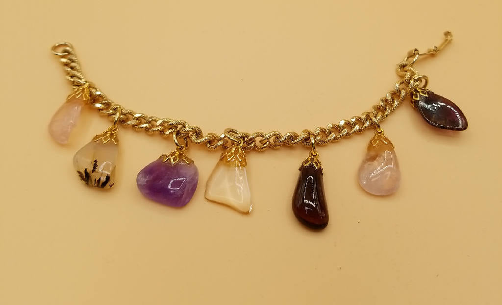 Stunning Gold Chain Bracelet with Gemstone Charms, Unique Fashion Jewelry