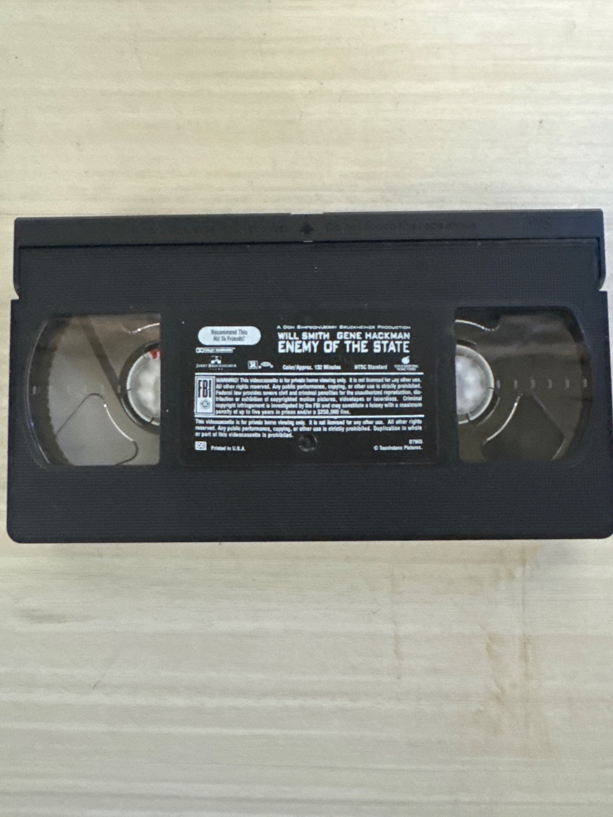 Enemy of the State (VHS, 1998) Will Smith Touchstone Home Video Very Good