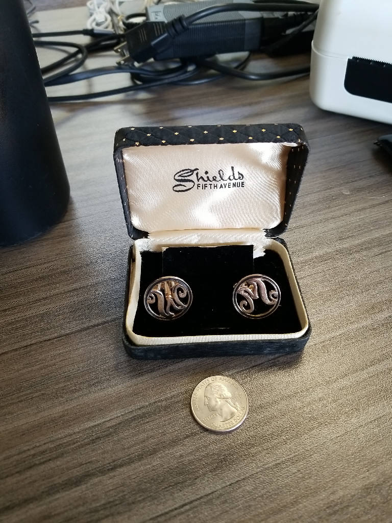Stunning Vintage Shield Fifth Avenue Black Enamel Cufflinks with Monogram