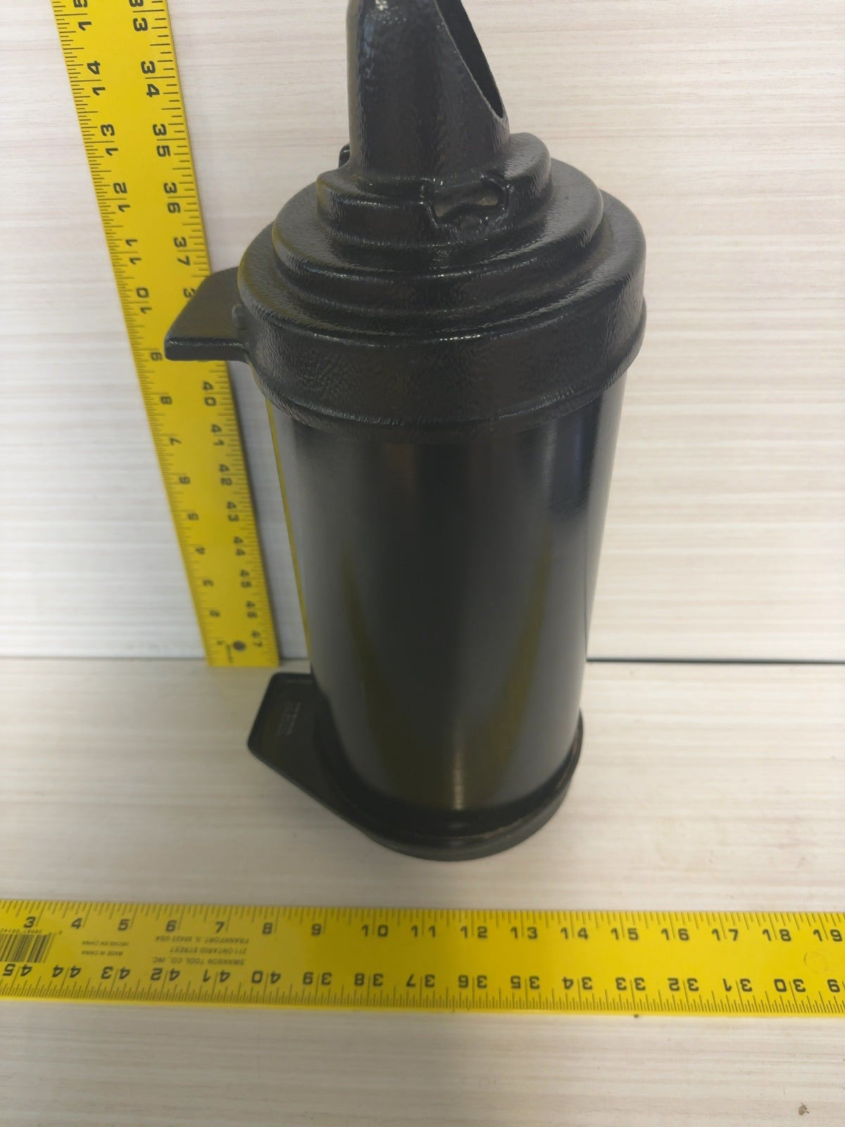 Vintage Black Cylindrical Film Developing Tank with Pour Spout Lid, Made in Canada