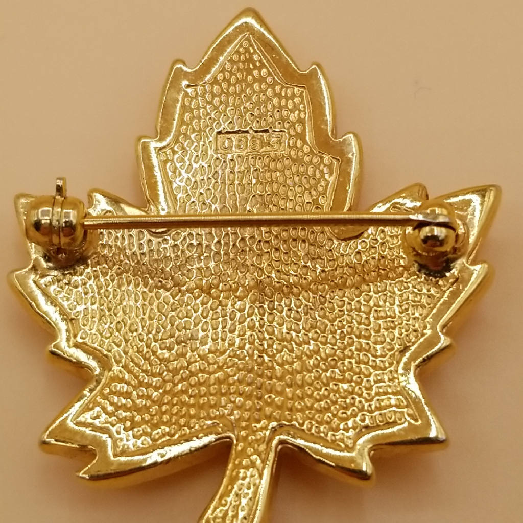 Stunning Blue and Green Rhinestone Leaf Brooch Pin